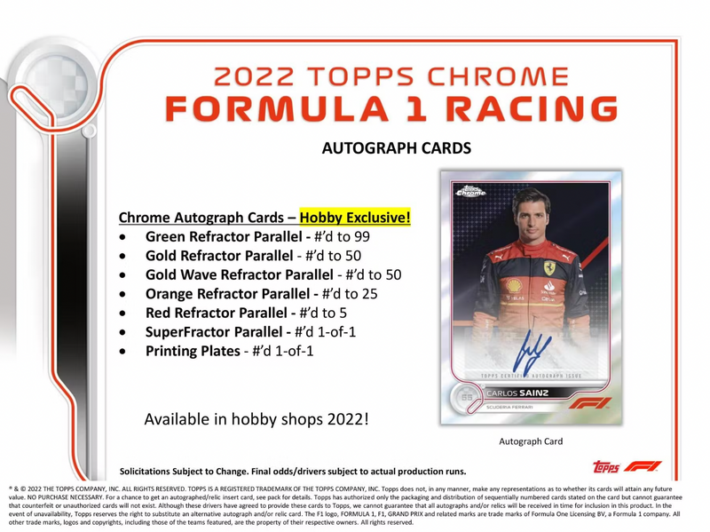 2022 Topps Chrome F1 Formula 1 Hobby Box